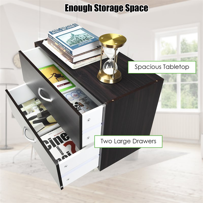 Costway 2-Drawer Stackable Organizer Storage Cabinet Dresser Chest in Espresso