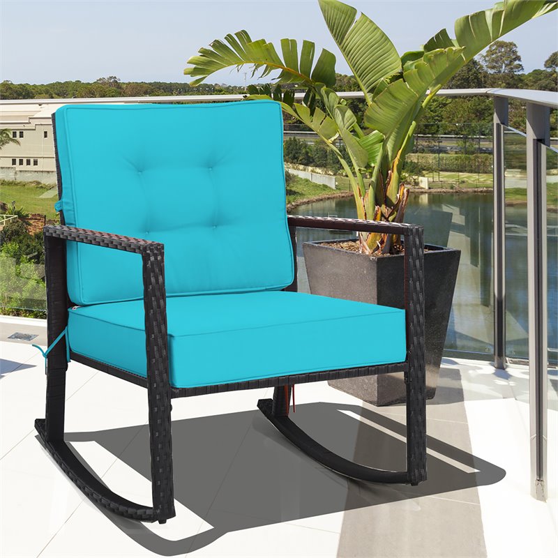 Costway Rattan Outdoor Rocker Chair Glider Wicker Rocking Chair in Turquoise