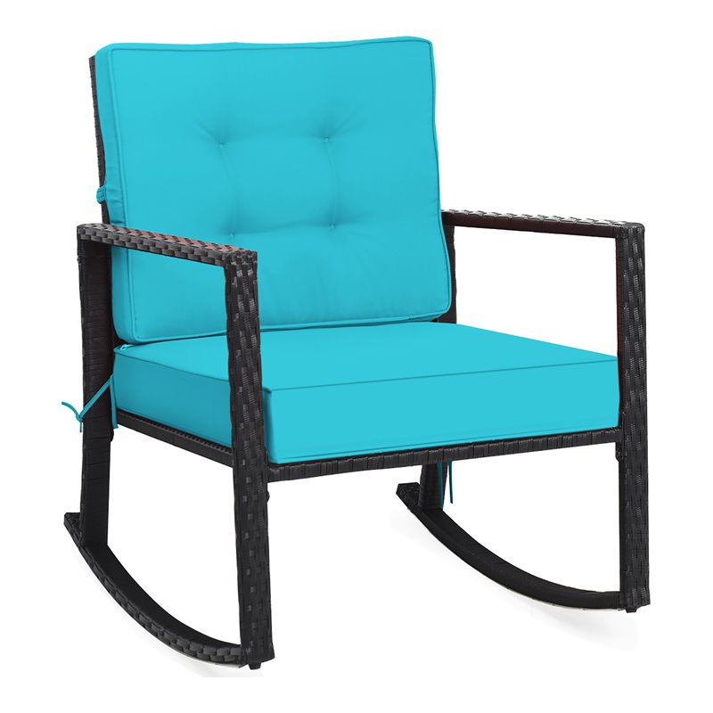 Costway Rattan Outdoor Rocker Chair Glider Wicker Rocking Chair in Turquoise