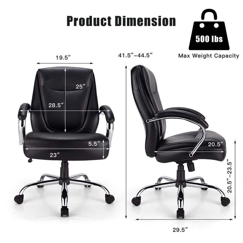 Costway PU and PVC Big & Tall Adjustable High Back 500 LBS Office Chair in Black