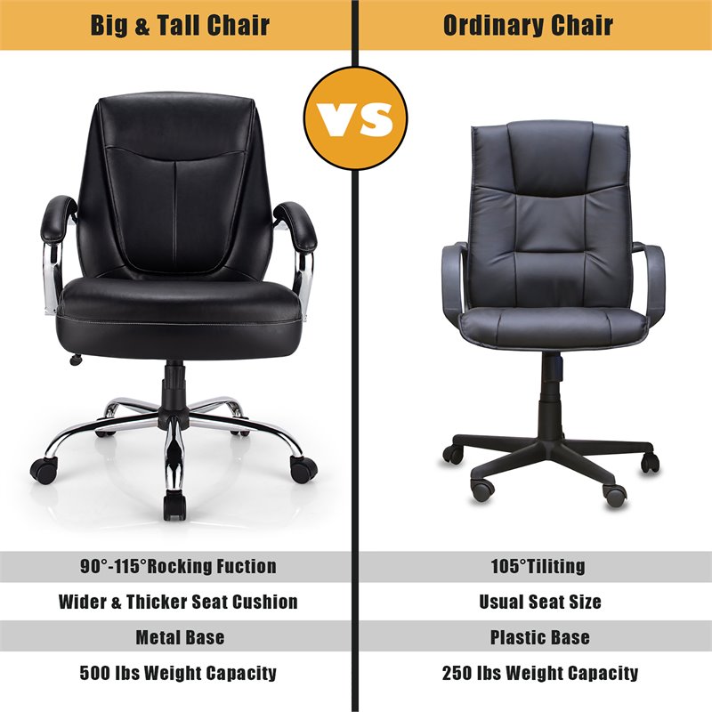 Costway PU and PVC Big & Tall Adjustable High Back 500 LBS Office Chair in Black