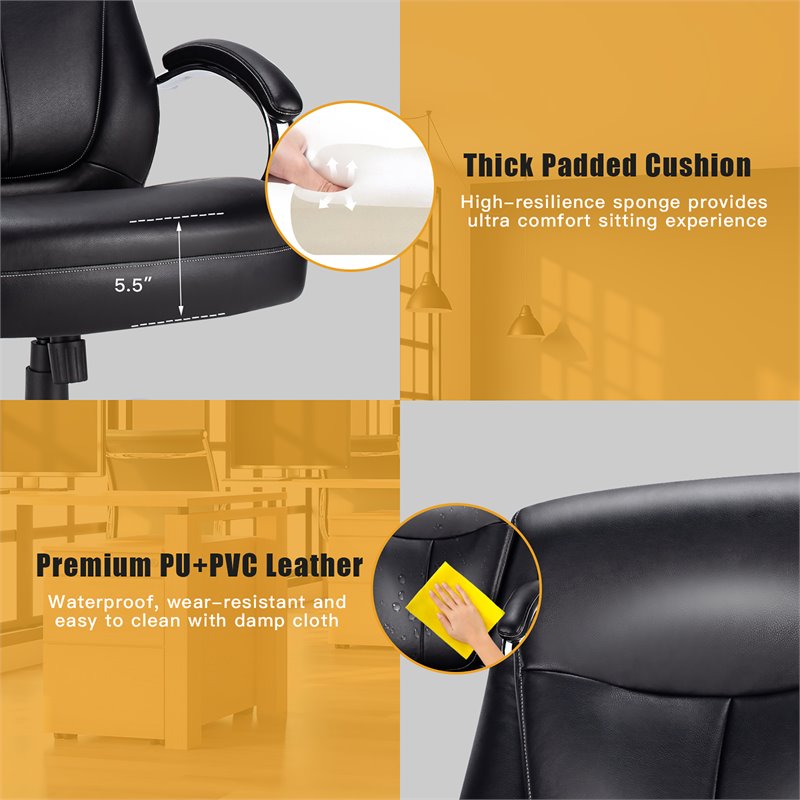 Costway PU and PVC Big & Tall Adjustable High Back 500 LBS Office Chair in Black