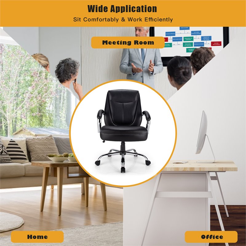 Costway PU and PVC Big & Tall Adjustable High Back 500 LBS Office Chair in Black
