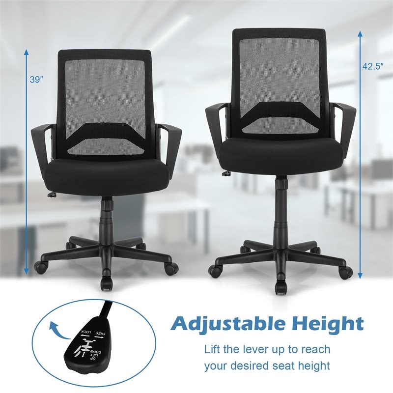 Costway Sponge Adjustable Height Home Office Chair with Lumbar Support in Black