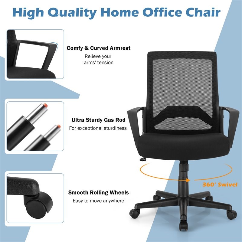 Costway Sponge Adjustable Height Home Office Chair with Lumbar Support in Black