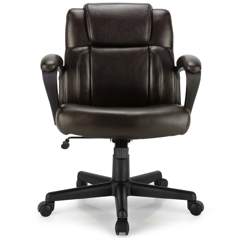 Costway Faux Leather Adjustable Executive Office Chair with Armrest in Brown