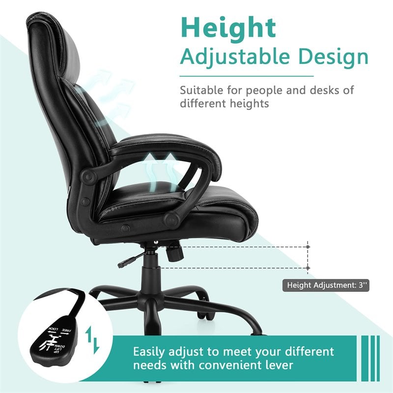 Costway PU and PVC Adjustable High Back 400 lbs Office Chair in Black