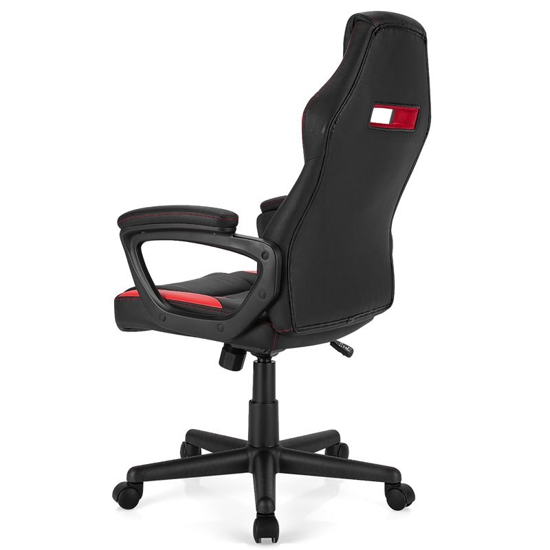 Costway PVC and Sponge High Back Adjustable Swivel Gaming Chair in Red