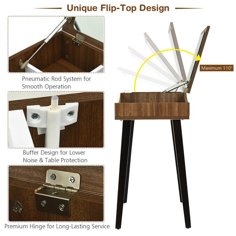 Costway Vanity Set with Table & Dressing Makeup Study Padded Stool in Brown