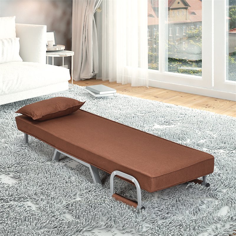Costway Sponge Folding 5-position Convertible Sleeper Bed with Pillow in Coffee