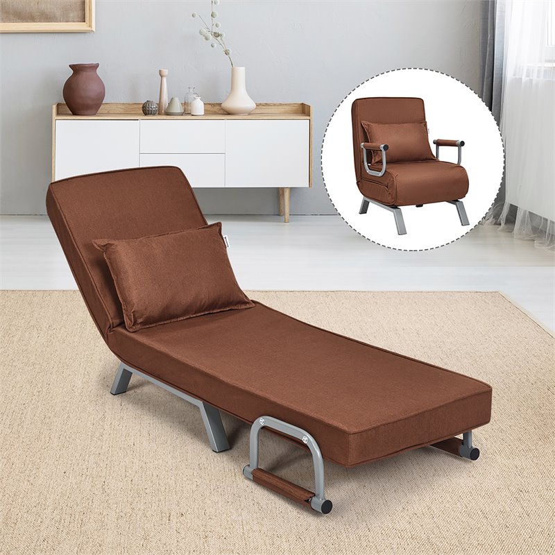 Costway Sponge Folding 5-position Convertible Sleeper Bed with Pillow in Coffee