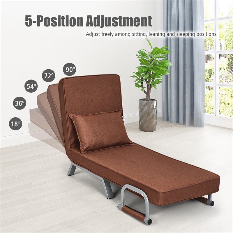 Costway Sponge Folding 5-position Convertible Sleeper Bed with Pillow in Coffee
