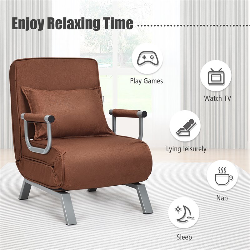 Costway Sponge Folding 5-position Convertible Sleeper Bed with Pillow in Coffee