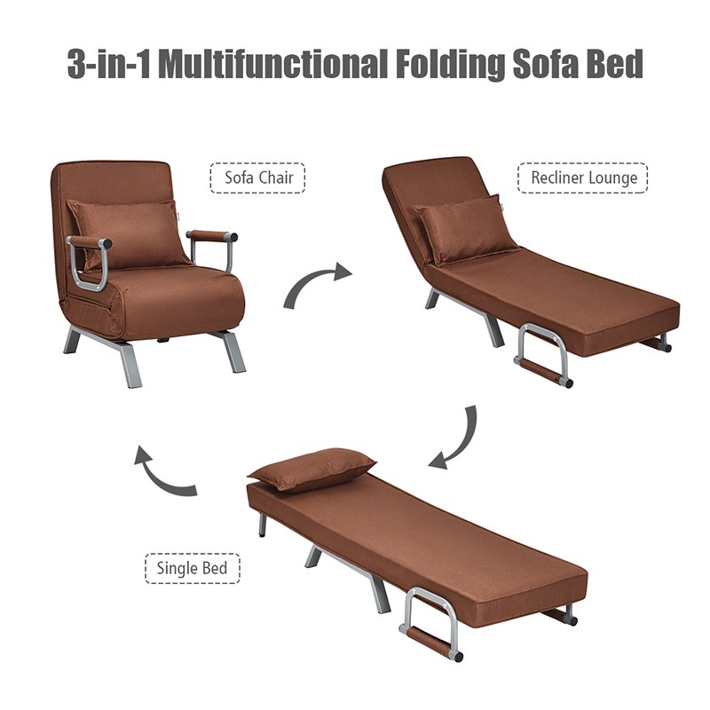 Costway Sponge Folding 5-position Convertible Sleeper Bed with Pillow in Coffee