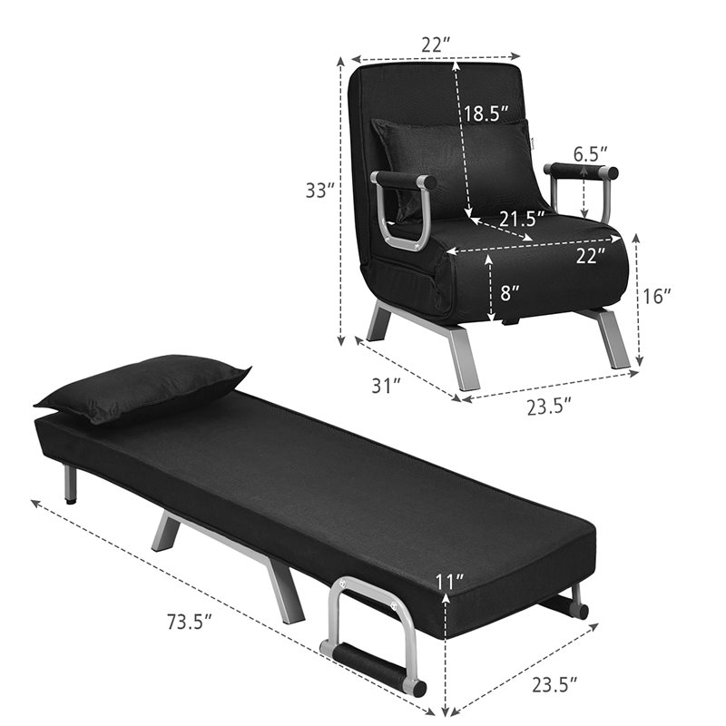 Costway Sponge Folding 5-position Convertible Sleeper Bed with Pillow in Black