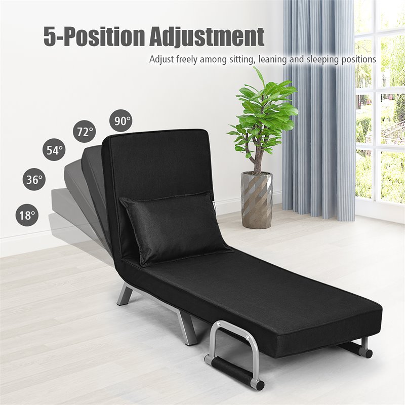 Costway Sponge Folding 5-position Convertible Sleeper Bed with Pillow in Black