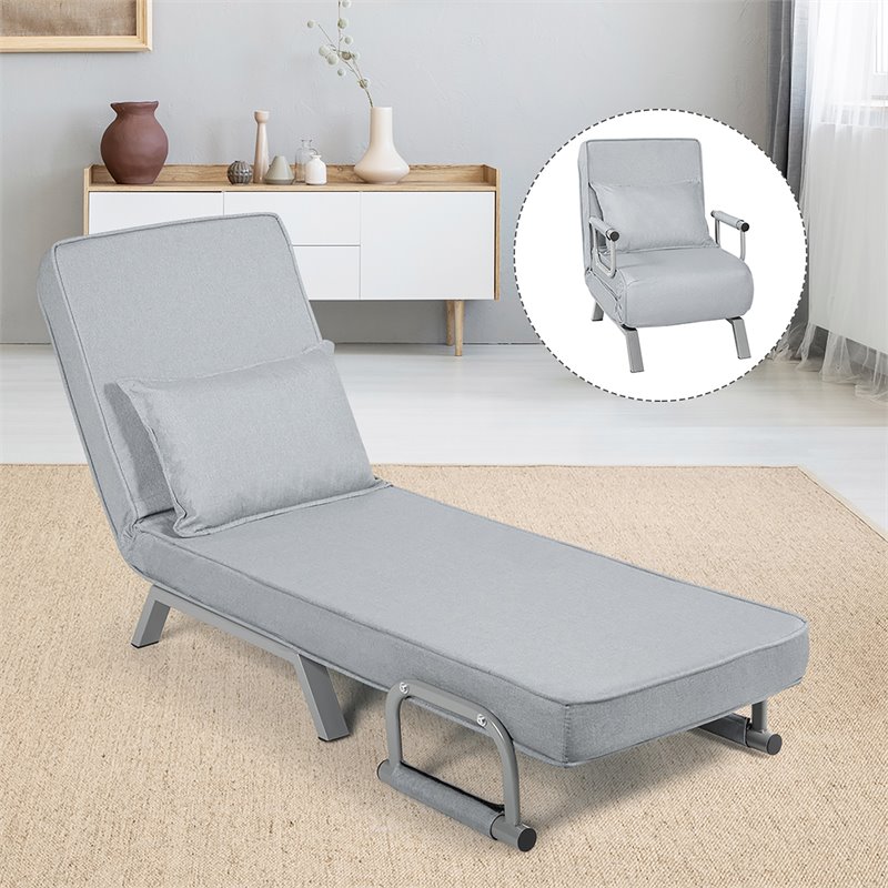 Costway Sponge Folding 5-position Convertible Sleeper Bed with Pillow in Gray