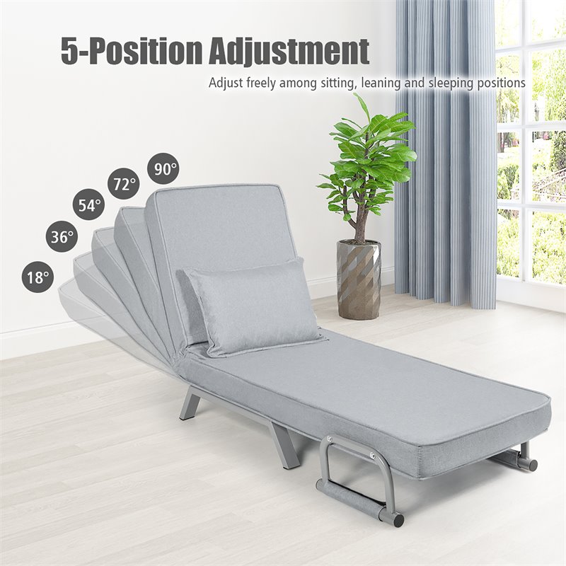 Costway Sponge Folding 5-position Convertible Sleeper Bed with Pillow in Gray