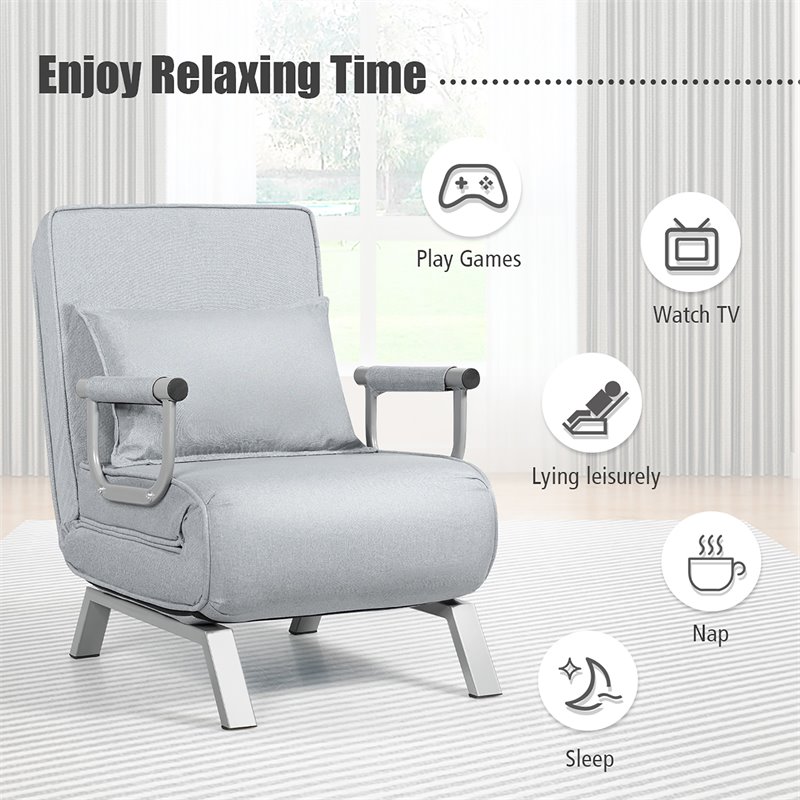 Costway Sponge Folding 5-position Convertible Sleeper Bed with Pillow in Gray