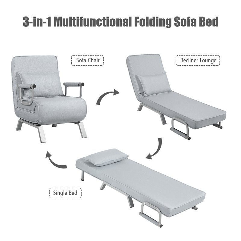 Costway Sponge Folding 5-position Convertible Sleeper Bed with Pillow in Gray