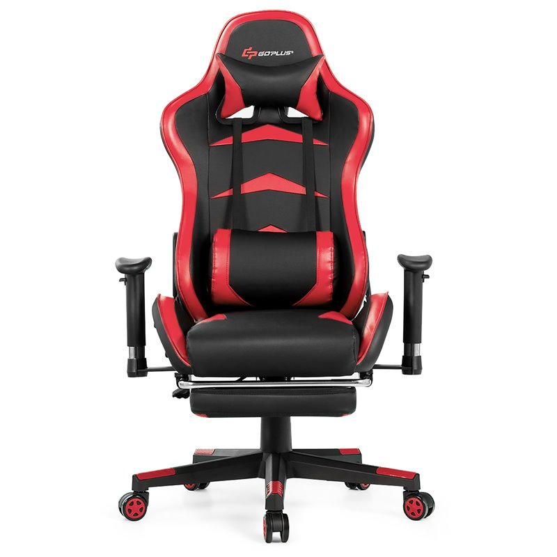 Costway Faux Leather Swivel Massage Gaming Chair with Footrest in Red