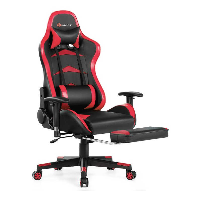 Costway Faux Leather Swivel Massage Gaming Chair with Footrest in Red