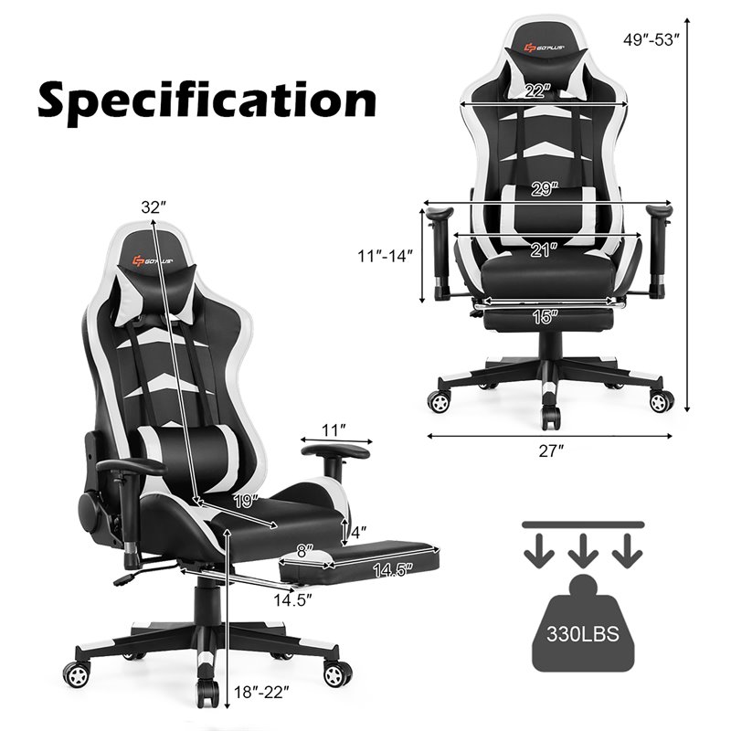 Costway Faux Leather Swivel Massage Gaming Chair with Footrest in White