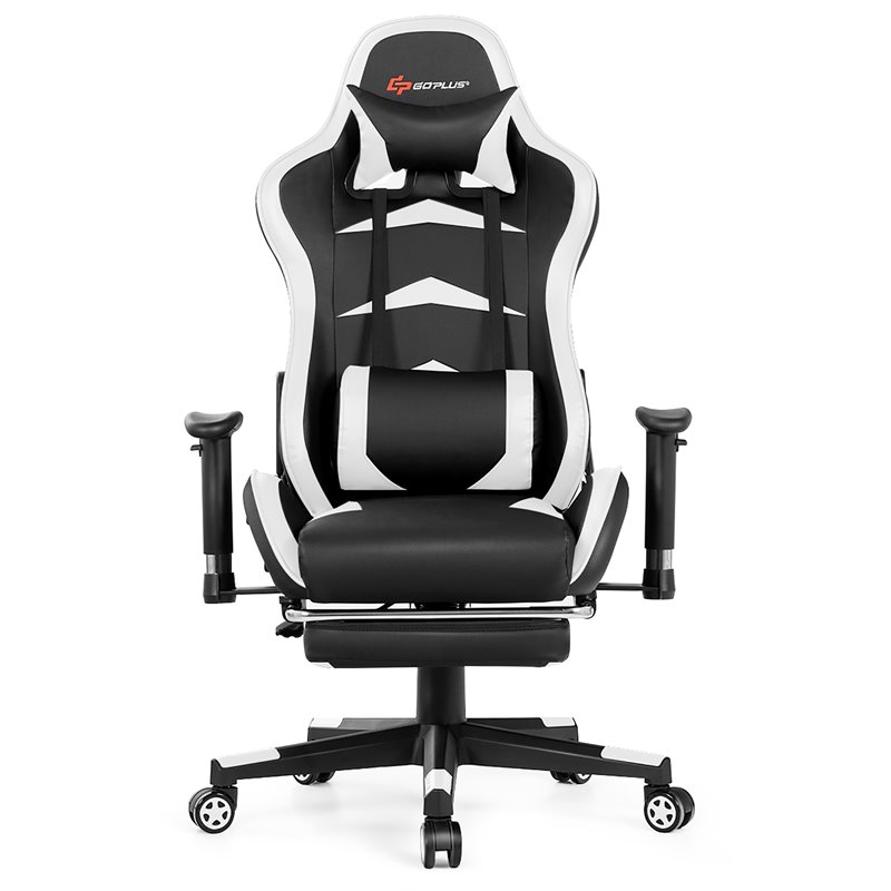 Costway Faux Leather Swivel Massage Gaming Chair with Footrest in White