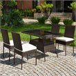 Costway 5-piece Rattan and Steel Patio Dining Set with High Back Chair in Brown