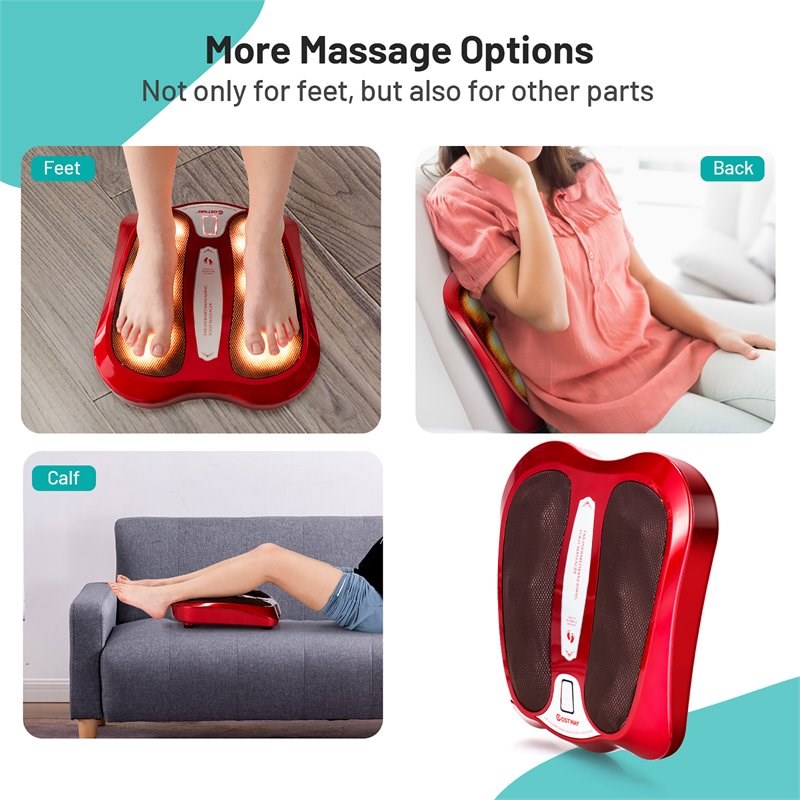 Costway Contemporary Plastic Foot Massager with Rotating Massage Heads in Red