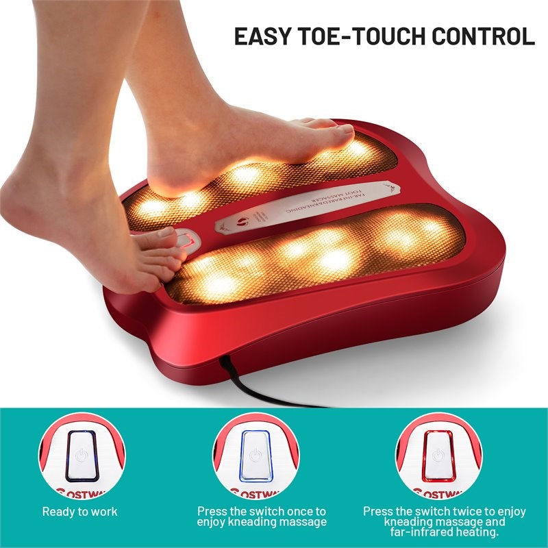 Costway Contemporary Plastic Foot Massager with Rotating Massage Heads in Red