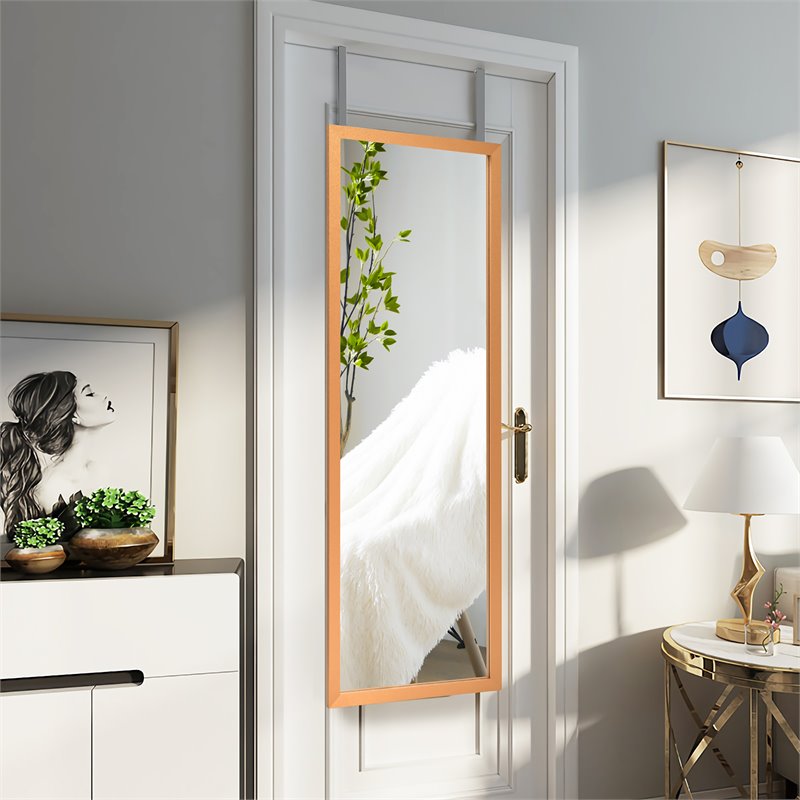 Costway Full Length Wall Mounted Decor Wood Frame Hanging Door Mirror in Gold