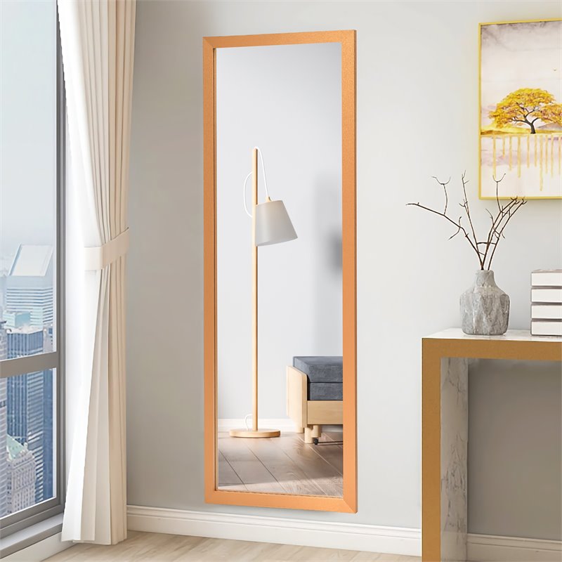Costway Full Length Wall Mounted Decor Wood Frame Hanging Door Mirror in Gold
