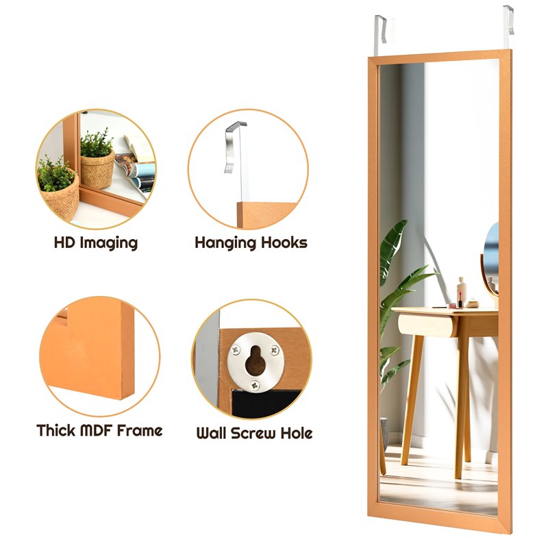 Costway Full Length Wall Mounted Decor Wood Frame Hanging Door Mirror in Gold