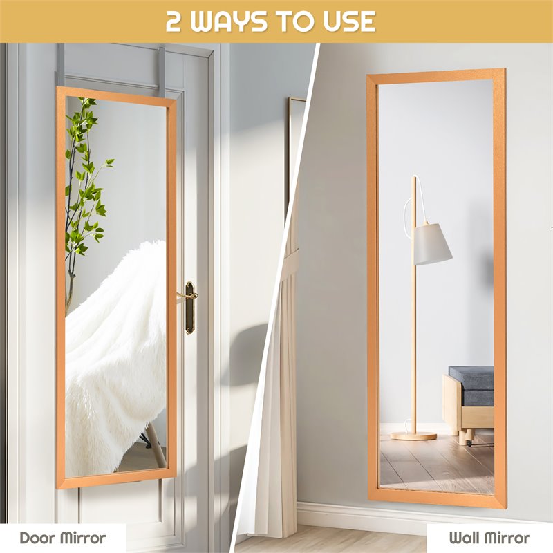 Costway Full Length Wall Mounted Decor Wood Frame Hanging Door Mirror in Gold