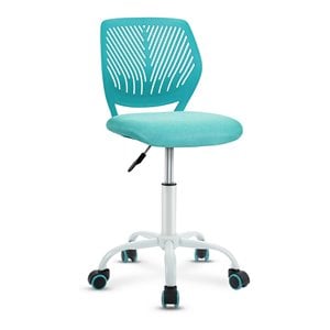 Costway Sponge Adjustable Mid Back Swivel Armless Office Chair in Turquoise