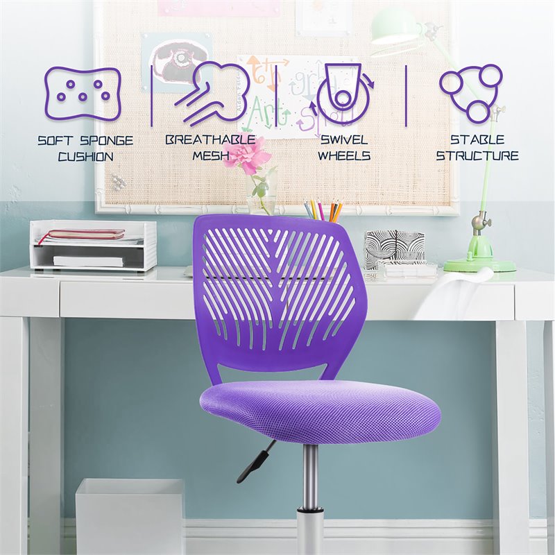 Costway Sponge Adjustable Mid Back Swivel Armless Office Chair in Purple