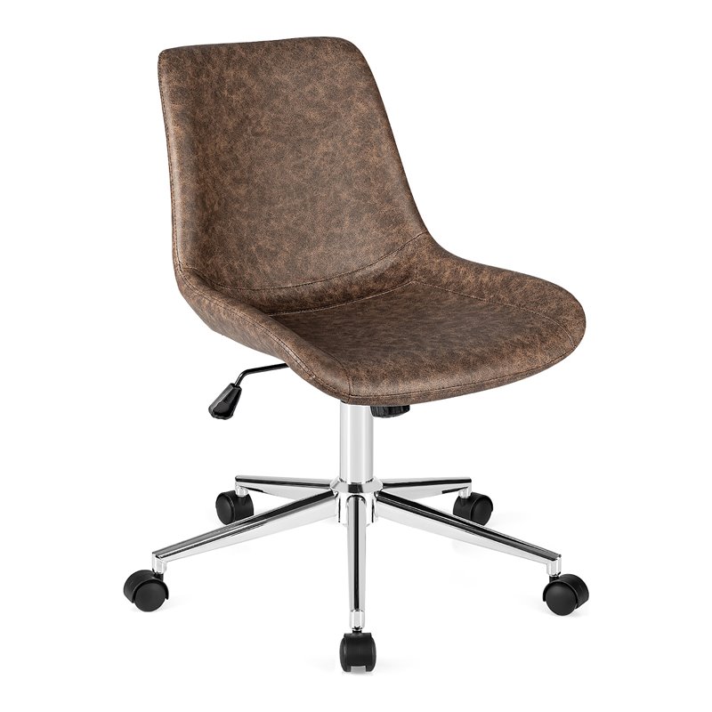 Costway PU Sponge and Steel Adjustable Mid Back Armless Office Chair in Brown