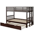 Costway Wood and PB Twin Over Twin Pull-Out Bunk Bed with Trundle in Espresso