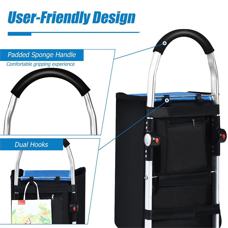 Costway Aluminum Folding Shopping Grocery Cart with Removable Bag in Blue