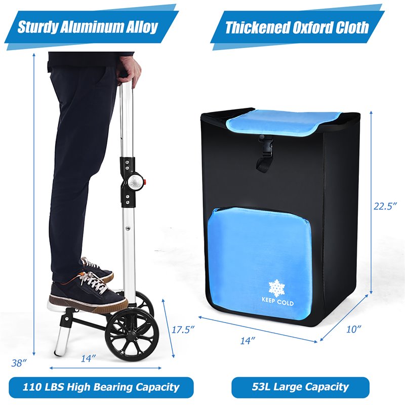 Costway Aluminum Folding Shopping Grocery Cart with Removable Bag in Blue