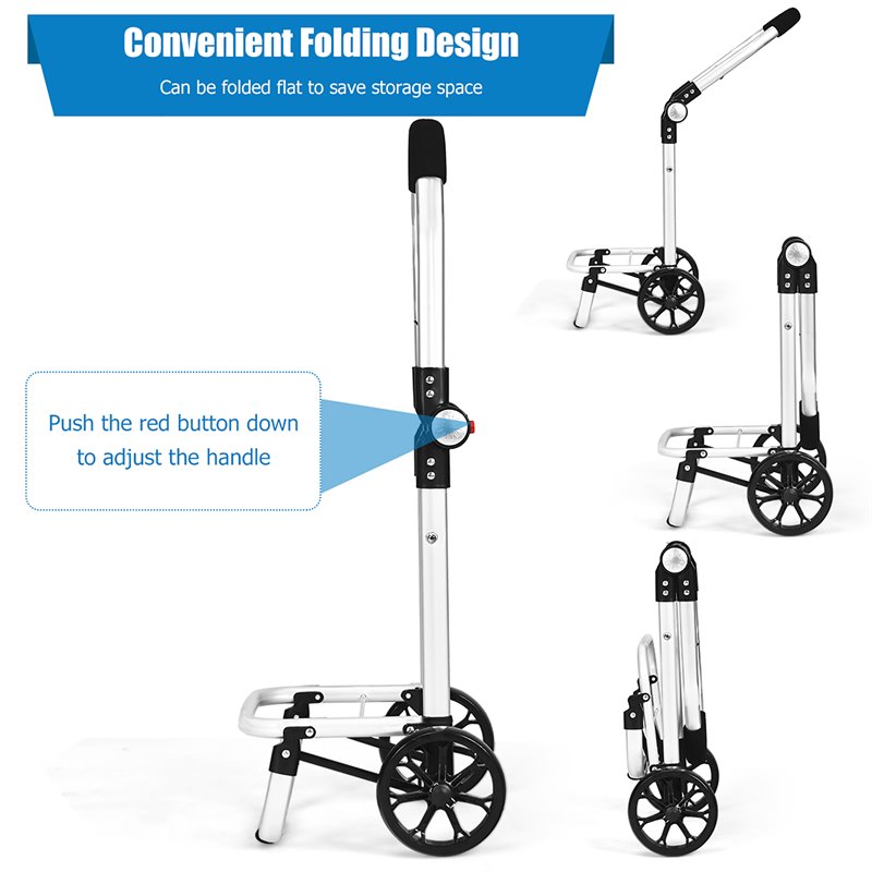 Costway Aluminum Folding Shopping Grocery Cart with Removable Bag in Blue