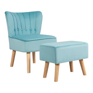 Costway Thick Padded Button Tufted Leisure Chair and Ottoman Set in Green