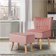 Costway Thick Padded Button Tufted Leisure Chair and Ottoman Set in Pink