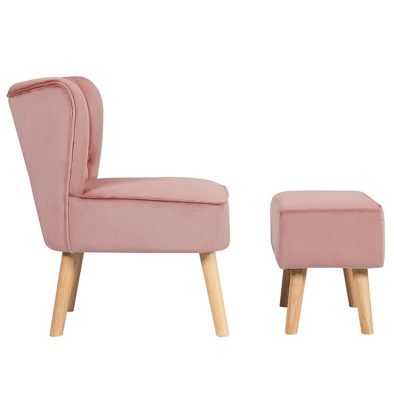 Costway Thick Padded Button Tufted Leisure Chair and Ottoman Set in Pink