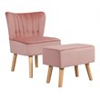 Costway Thick Padded Button Tufted Leisure Chair and Ottoman Set in Pink