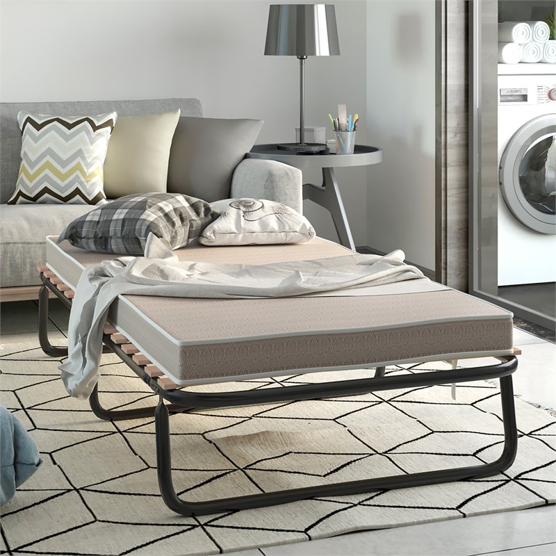 Costway Metal Guest Sleeper Folding Bed with Memory Foam Mattress in Black