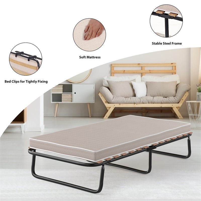 Costway Metal Guest Sleeper Folding Bed with Memory Foam Mattress in Black