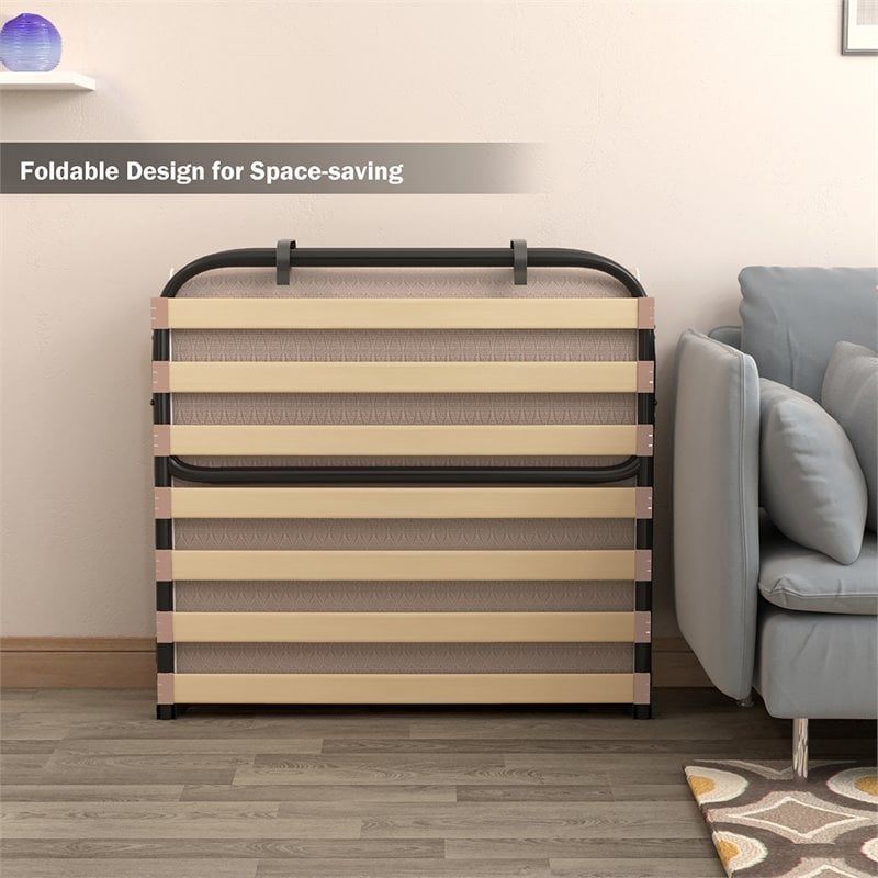 Costway Metal Guest Sleeper Folding Bed with Memory Foam Mattress in Black