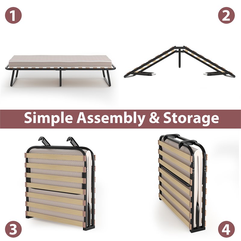 Costway Metal Guest Sleeper Folding Bed with Memory Foam Mattress in Black